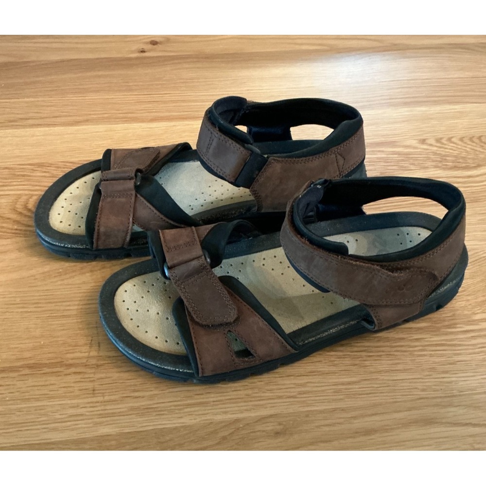 Ecco Men's Leather Sandals Size 45 Brown‎ Cork Footbed Comfort Walking